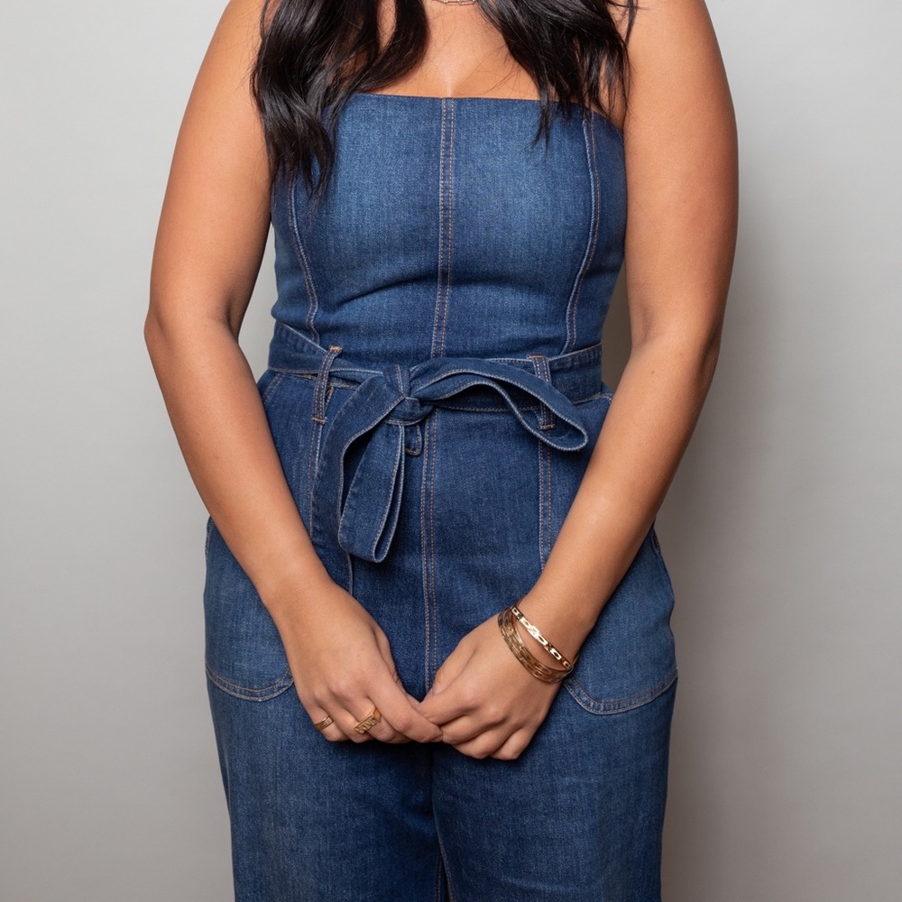Alice and Olivia wide leg denim jumpsuit